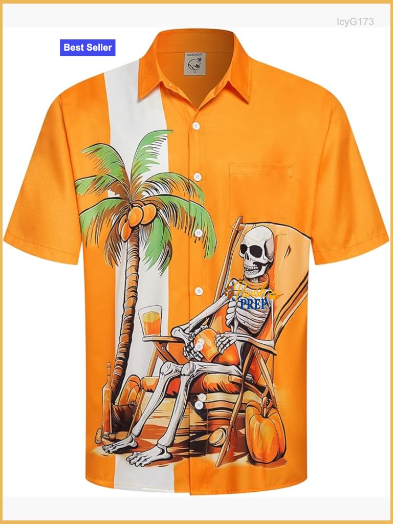 Men's Short Sleeve Button Down Casual Shirt With Halloween Print